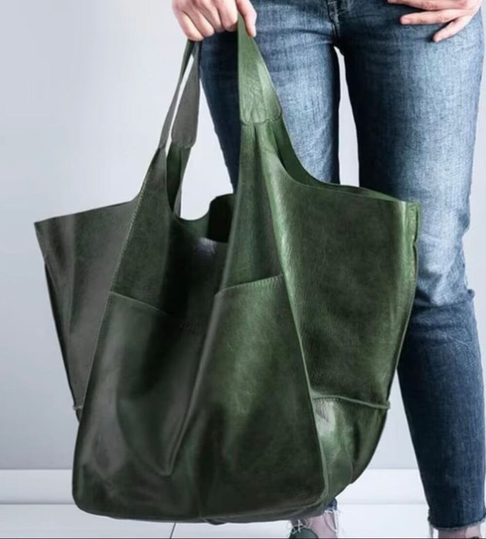 Italian Luxury Boutique Vegan Leather Tote Shoulder Bag Forest Green NWOT - Picture 1 of 7